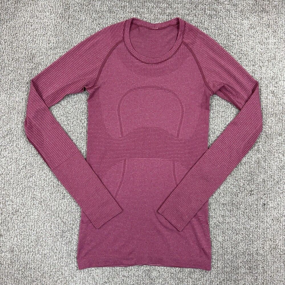 Lululemon Shirt Women 4 Pink Striped Swiftly Long Sleeve Running Yoga Athleisure - Picture 1 of 6